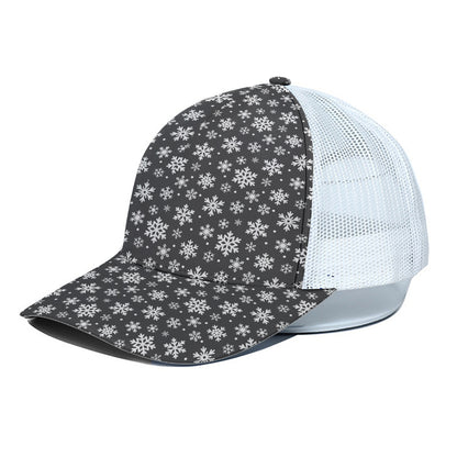 White And Grey Snowflake Pattern Print White Mesh Trucker Cap
