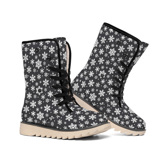 White And Grey Snowflake Pattern Print Winter Boots