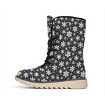 White And Grey Snowflake Pattern Print Winter Boots