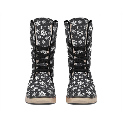 White And Grey Snowflake Pattern Print Winter Boots