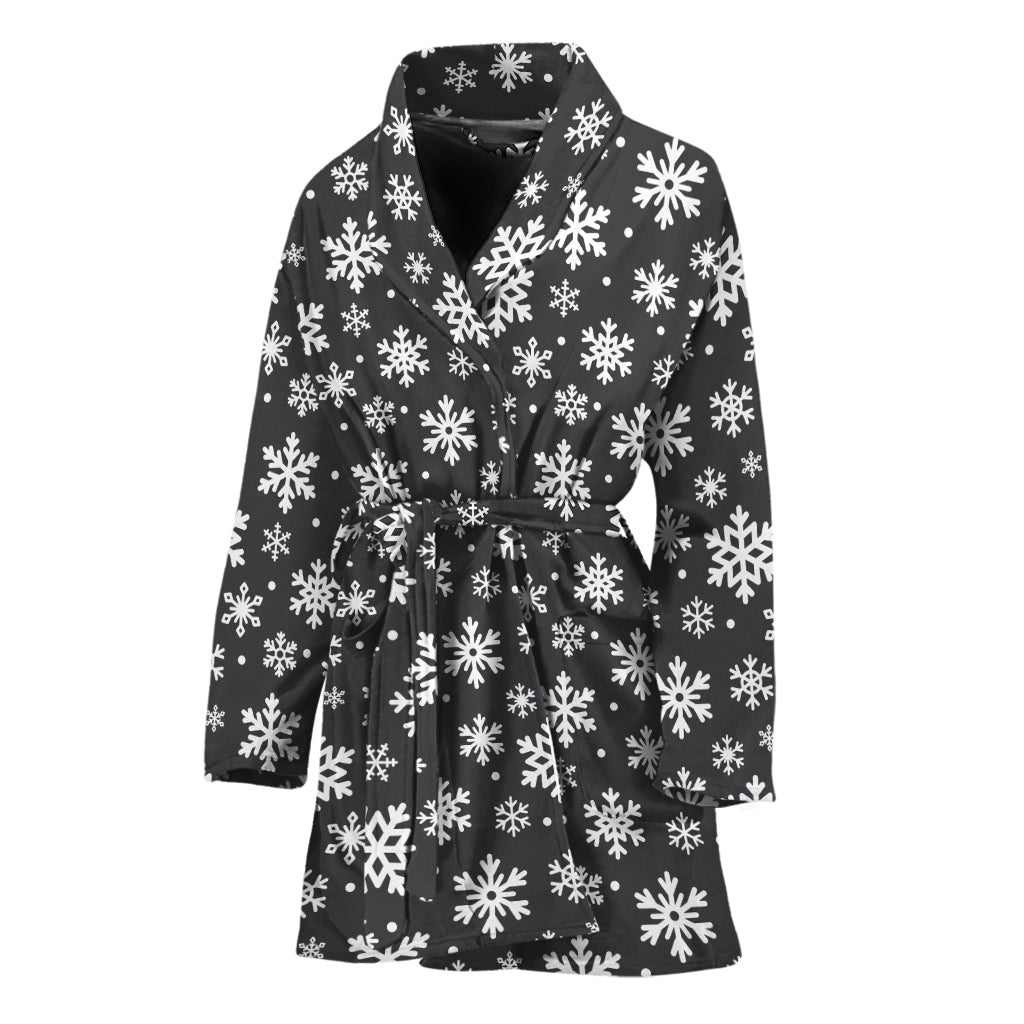 White And Grey Snowflake Pattern Print Women's Bathrobe