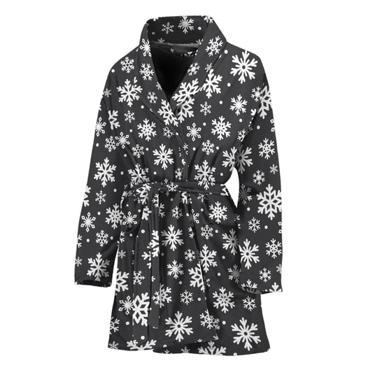White And Grey Snowflake Pattern Print Women's Bathrobe