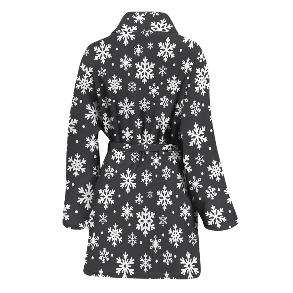 White And Grey Snowflake Pattern Print Women's Bathrobe
