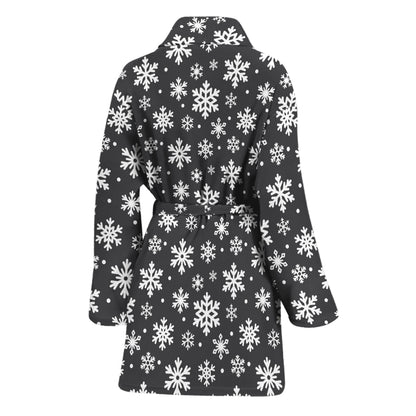 White And Grey Snowflake Pattern Print Women's Bathrobe