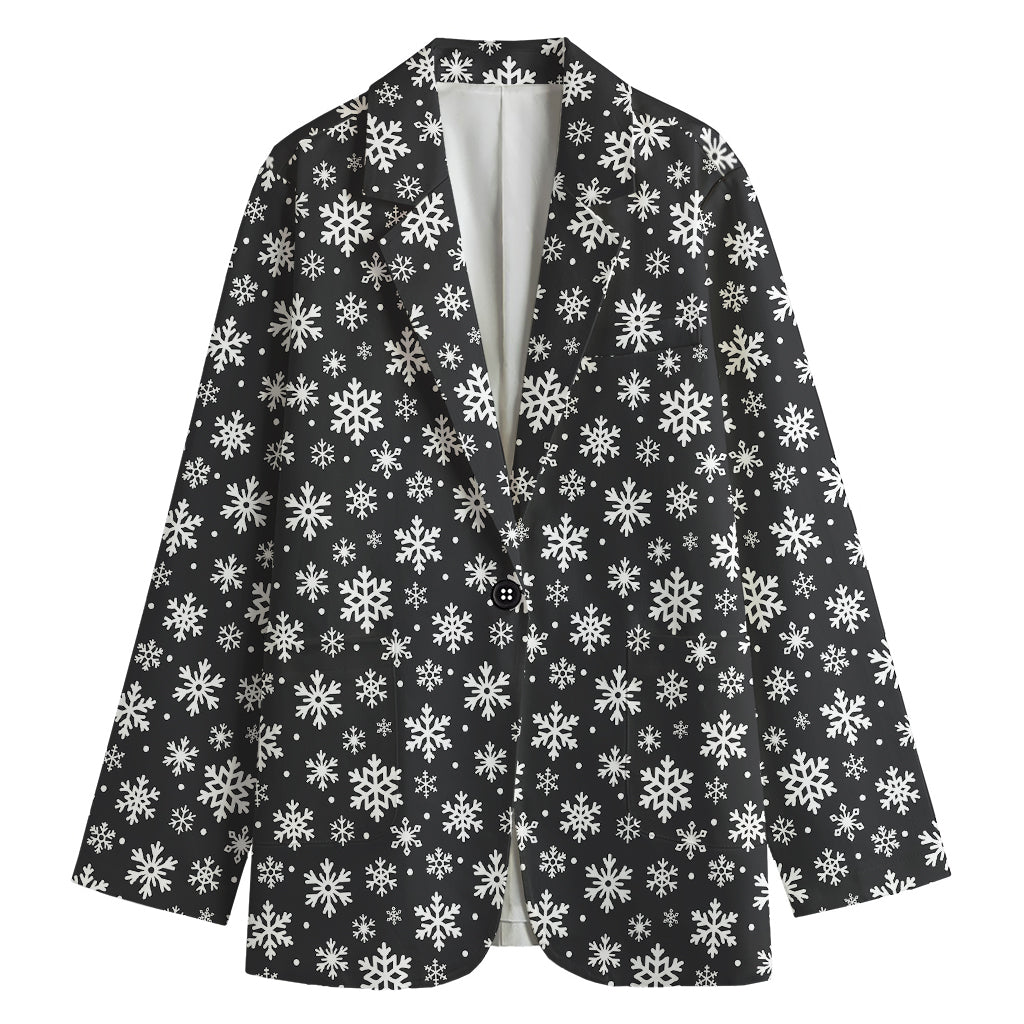 White And Grey Snowflake Pattern Print Women's Blazer