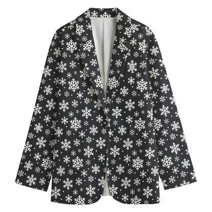 White And Grey Snowflake Pattern Print Women's Blazer