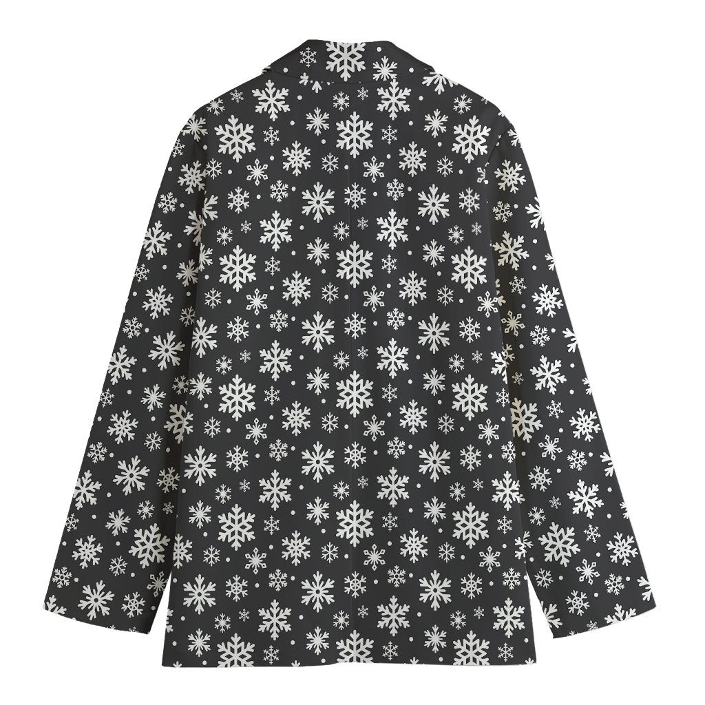 White And Grey Snowflake Pattern Print Women's Blazer