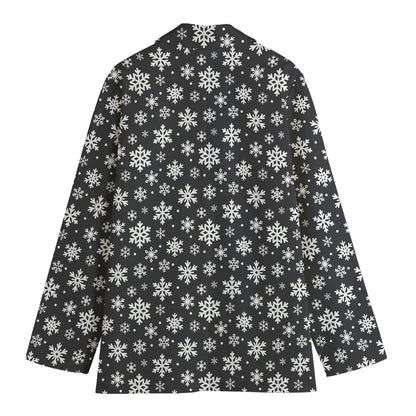 White And Grey Snowflake Pattern Print Women's Blazer