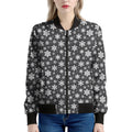 White And Grey Snowflake Pattern Print Women's Bomber Jacket