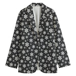 White And Grey Snowflake Pattern Print Women's Cotton Blazer