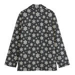 White And Grey Snowflake Pattern Print Women's Cotton Blazer