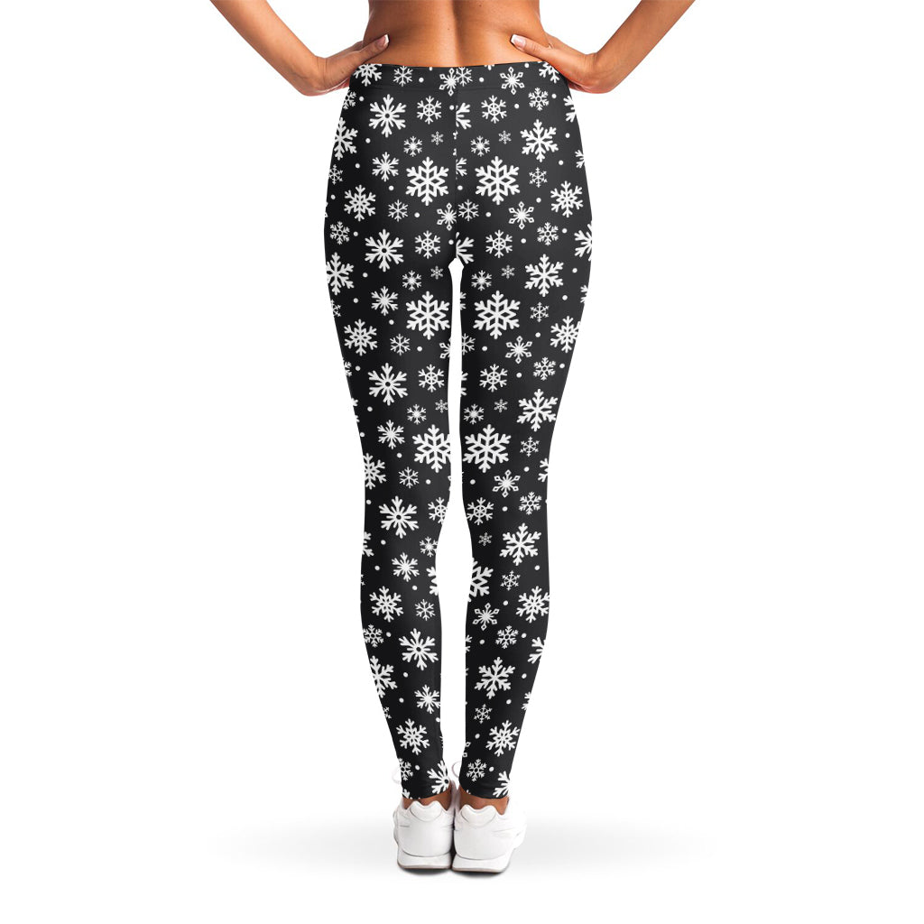 White And Grey Snowflake Pattern Print Women's Leggings