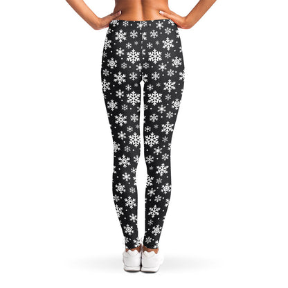 White And Grey Snowflake Pattern Print Women's Leggings