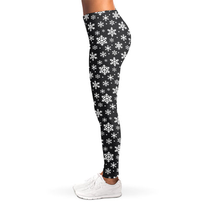 White And Grey Snowflake Pattern Print Women's Leggings
