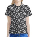 White And Grey Snowflake Pattern Print Women's Polo Shirt
