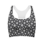 White And Grey Snowflake Pattern Print Women's Sports Bra