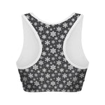 White And Grey Snowflake Pattern Print Women's Sports Bra