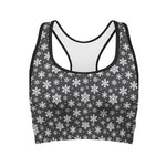White And Grey Snowflake Pattern Print Women's Sports Bra