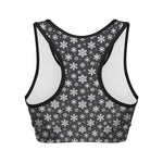 White And Grey Snowflake Pattern Print Women's Sports Bra