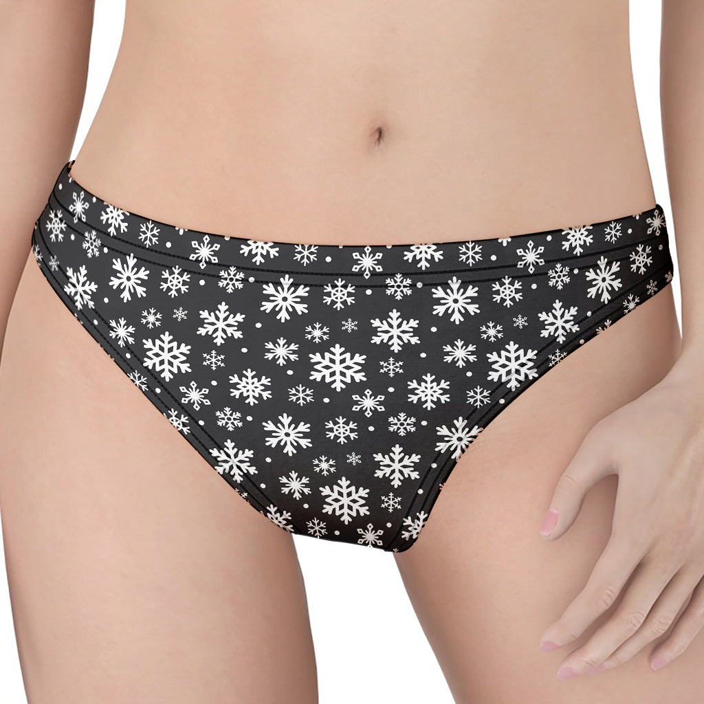 White And Grey Snowflake Pattern Print Women's Thong