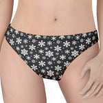 White And Grey Snowflake Pattern Print Women's Thong