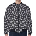 White And Grey Snowflake Pattern Print Zip Sleeve Bomber Jacket