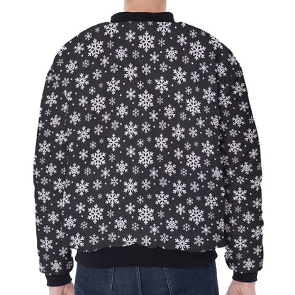 White And Grey Snowflake Pattern Print Zip Sleeve Bomber Jacket
