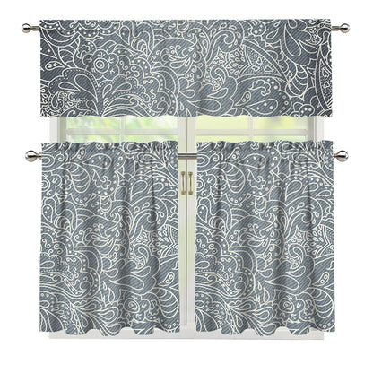 White And Grey Western Floral Print 3 Piece Kitchen Curtains