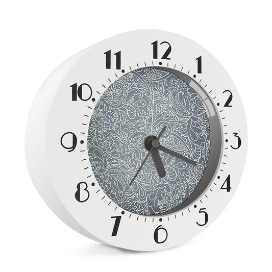 White And Grey Western Floral Print Alarm Clock