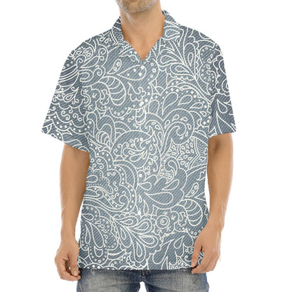 White And Grey Western Floral Print Aloha Shirt
