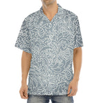 White And Grey Western Floral Print Aloha Shirt