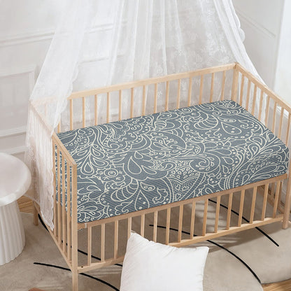 White And Grey Western Floral Print Baby Crib Sheet