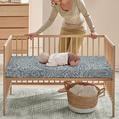 White And Grey Western Floral Print Baby Crib Sheet