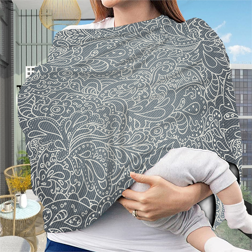 White And Grey Western Floral Print Baby Seat Cover