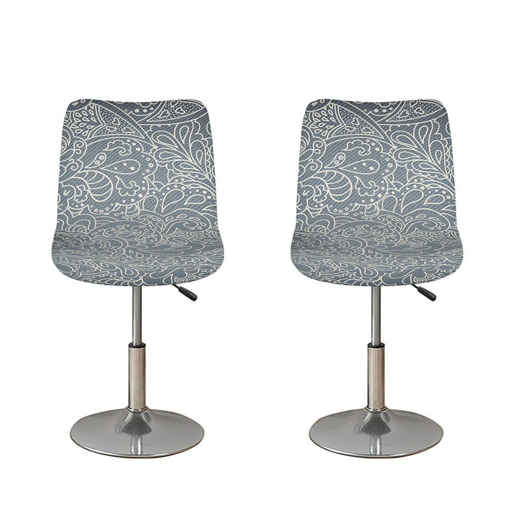 White And Grey Western Floral Print Bar Stool Covers