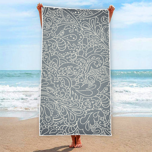 White And Grey Western Floral Print Beach Towel