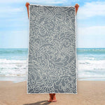 White And Grey Western Floral Print Beach Towel