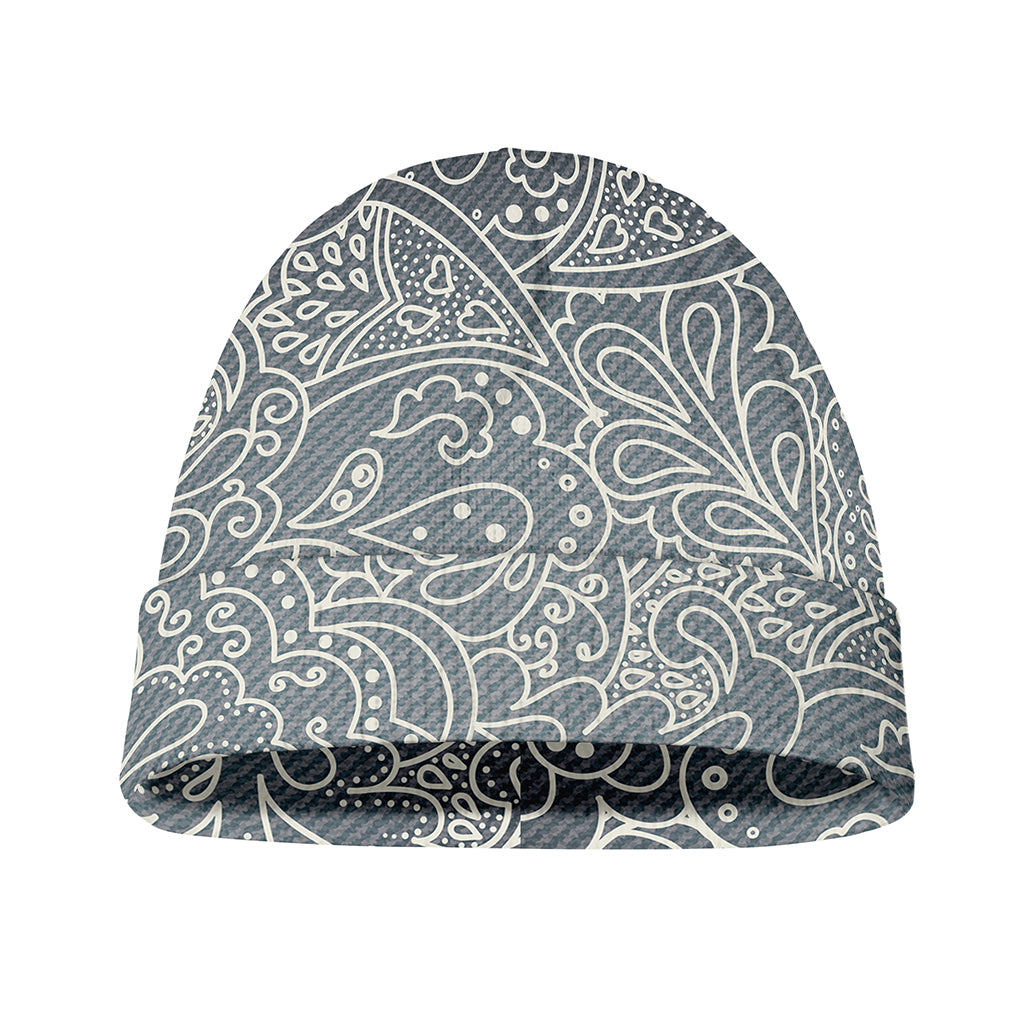 White And Grey Western Floral Print Beanie