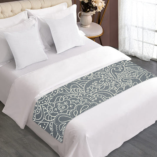 White And Grey Western Floral Print Bed Runner