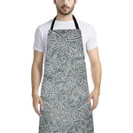 White And Grey Western Floral Print Bib Apron With Pocket