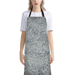 White And Grey Western Floral Print Bib Apron With Pocket