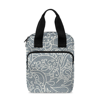 White And Grey Western Floral Print Bible Tote Bag