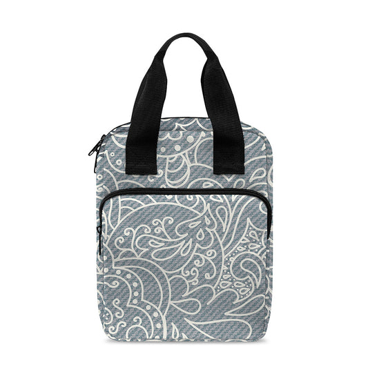 White And Grey Western Floral Print Bible Tote Bag