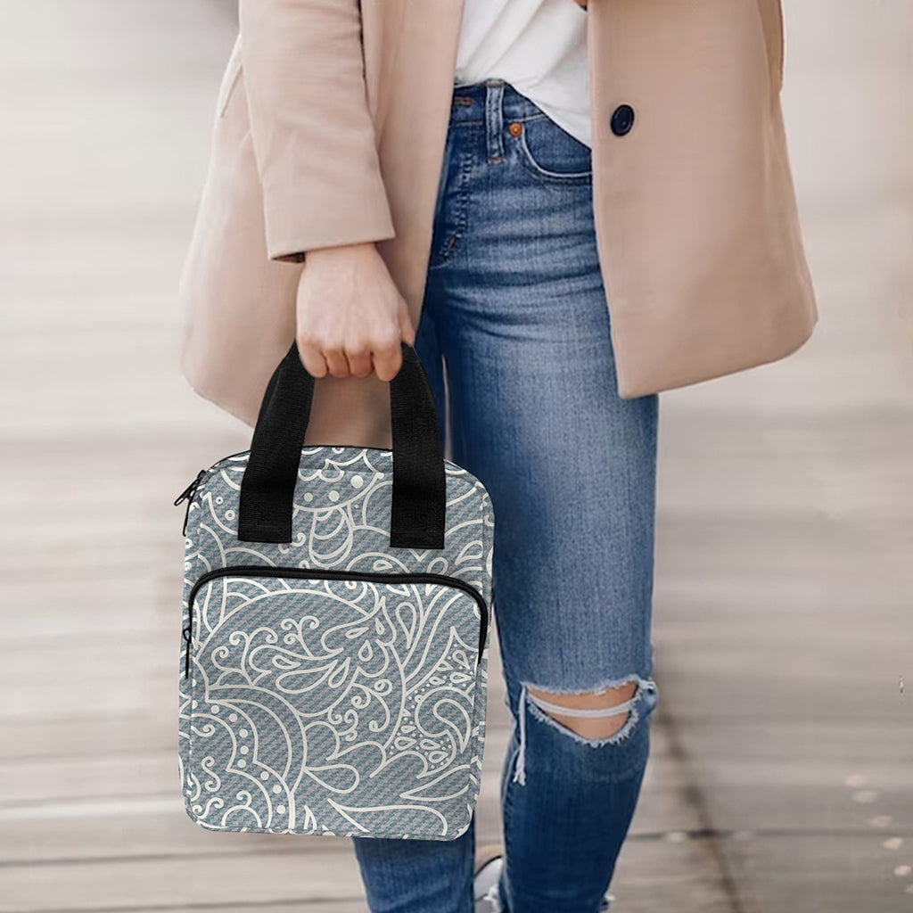 White And Grey Western Floral Print Bible Tote Bag