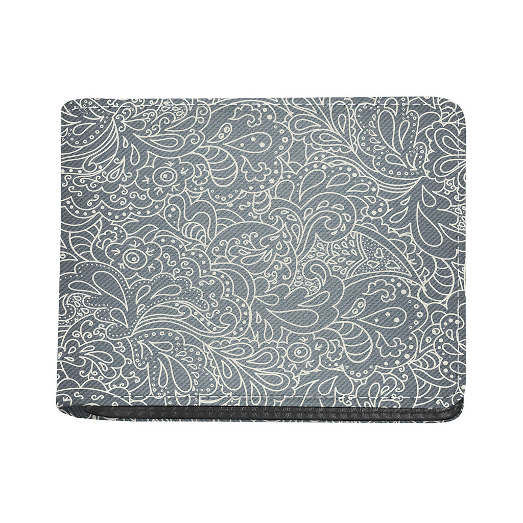 White And Grey Western Floral Print Bifold Wallet