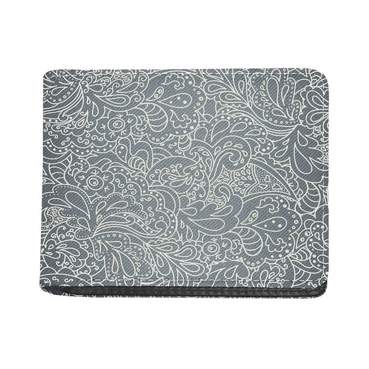 White And Grey Western Floral Print Bifold Wallet