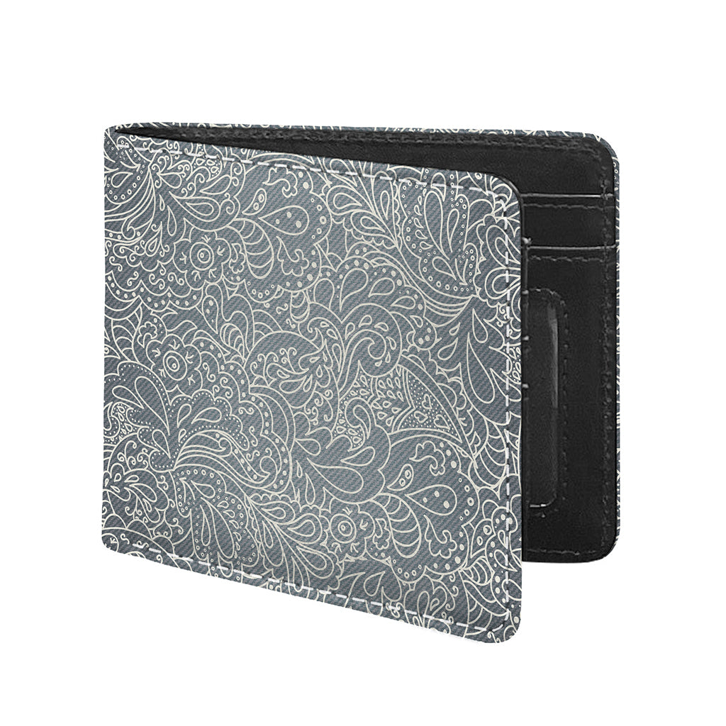 White And Grey Western Floral Print Bifold Wallet