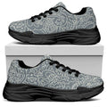 White And Grey Western Floral Print Black Chunky Shoes