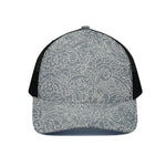 White And Grey Western Floral Print Black Mesh Trucker Cap