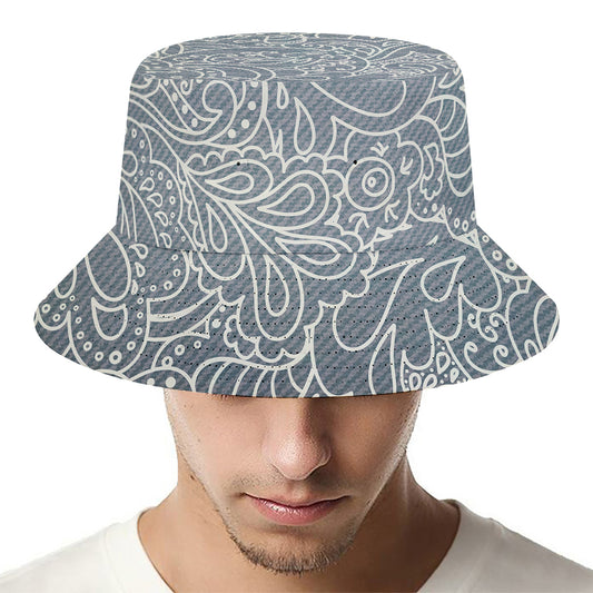 White And Grey Western Floral Print Bucket Hat